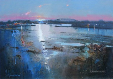 Landscapes Painting - dusk hamworthy poole abstract seascape